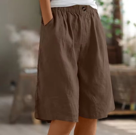 Damen Entspannte Kurze Hose Elastische Taille - Bruin