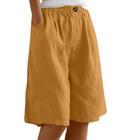 Damen Entspannte Kurze Hose Elastische Taille - Aards Geel