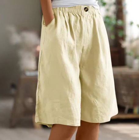 Damen Entspannte Kurze Hose Elastische Taille - Beige