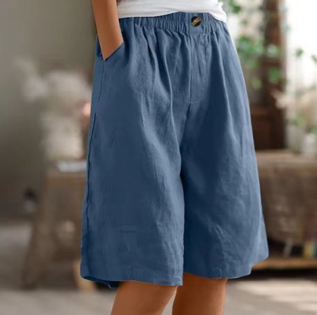 Damen Entspannte Kurze Hose Elastische Taille - Blauw
