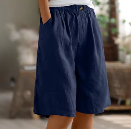 Damen Entspannte Kurze Hose Elastische Taille - Marineblauw