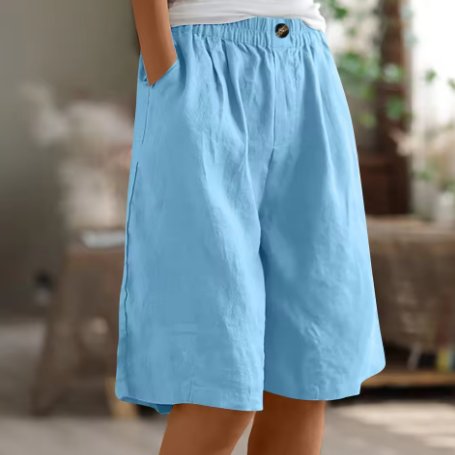 Damen Entspannte Kurze Hose Elastische Taille - Hemelsblauw