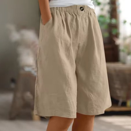 Damen Entspannte Kurze Hose Elastische Taille - Khaki