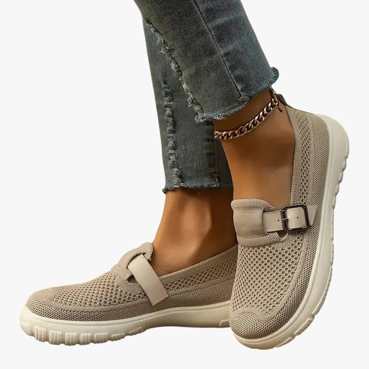 Damen Ergonomische Slip-On Schuhe mit Klettverschluss und Fußgewölbestütze - Beige