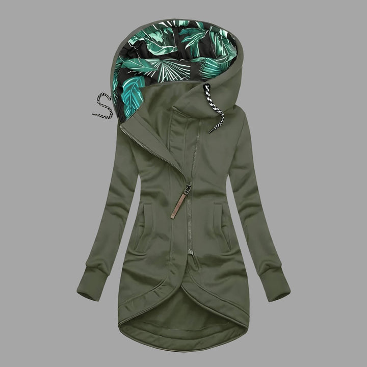 Damen Gefütterte Kapuzenjacke mit Reißverschluss Langer Windschutz - Grün