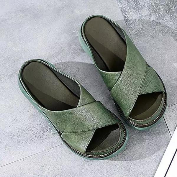 Damen Gepolsterte Flache Sandalen Kreuzriemen - Green