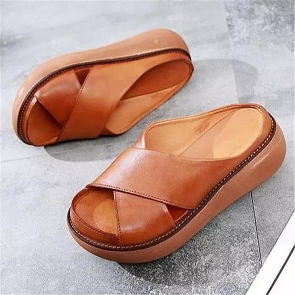 Damen Gepolsterte Flache Sandalen Kreuzriemen - Brown