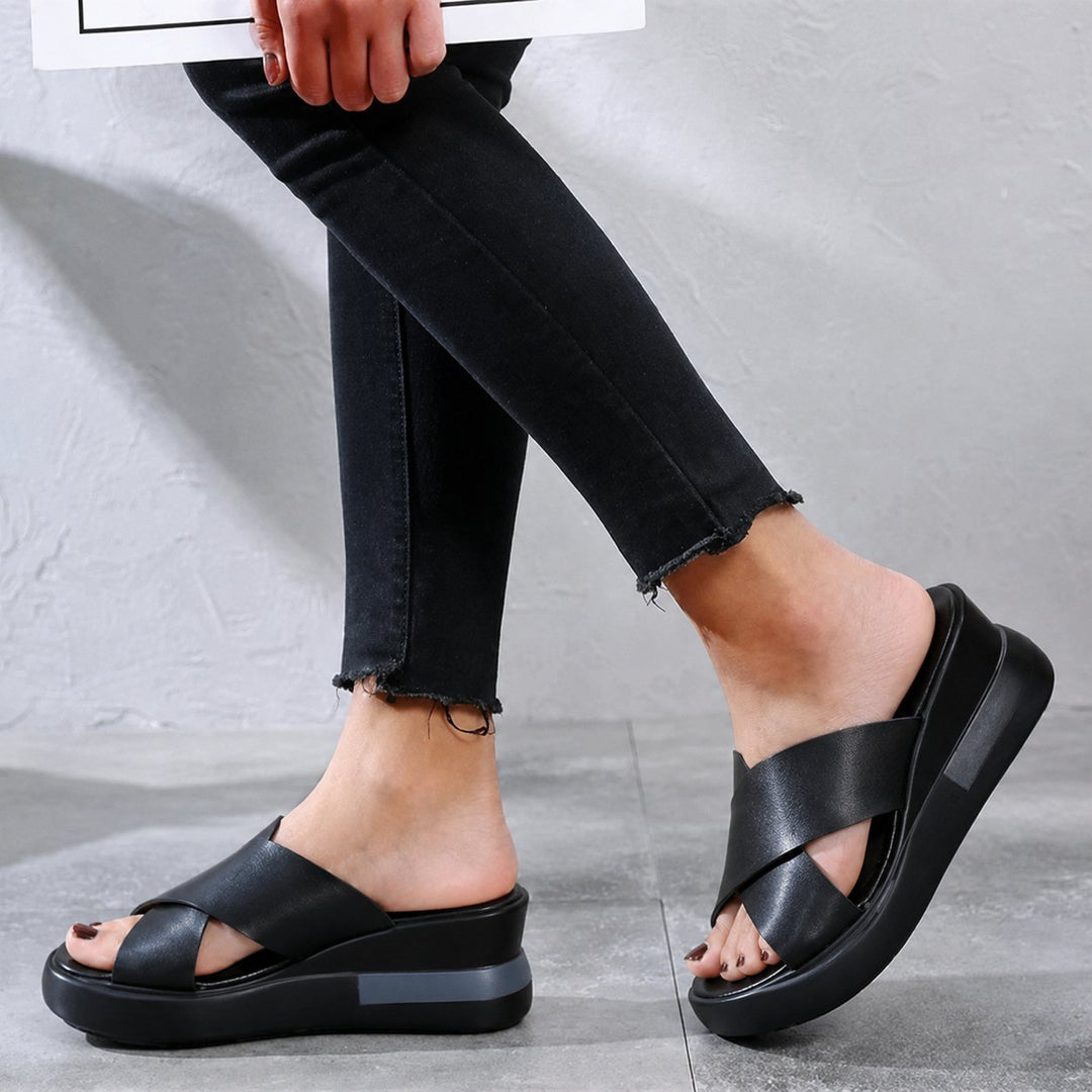Damen Gepolsterte Flache Sandalen Kreuzriemen - Black