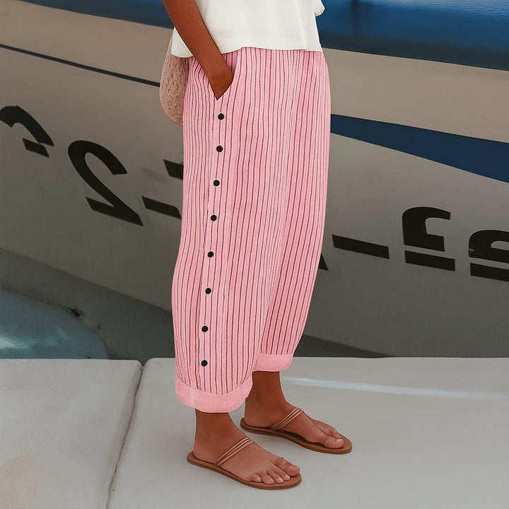 Damen Gestreifte Entspannte Hose mit Seitentaschen - Pink