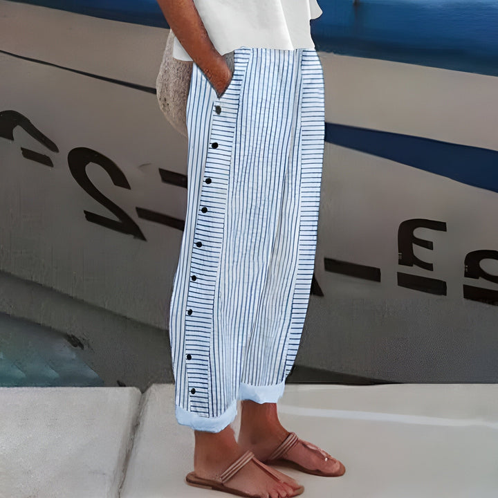 Damen Gestreifte Relaxed-Fit Seitentaschen Hose - Blue