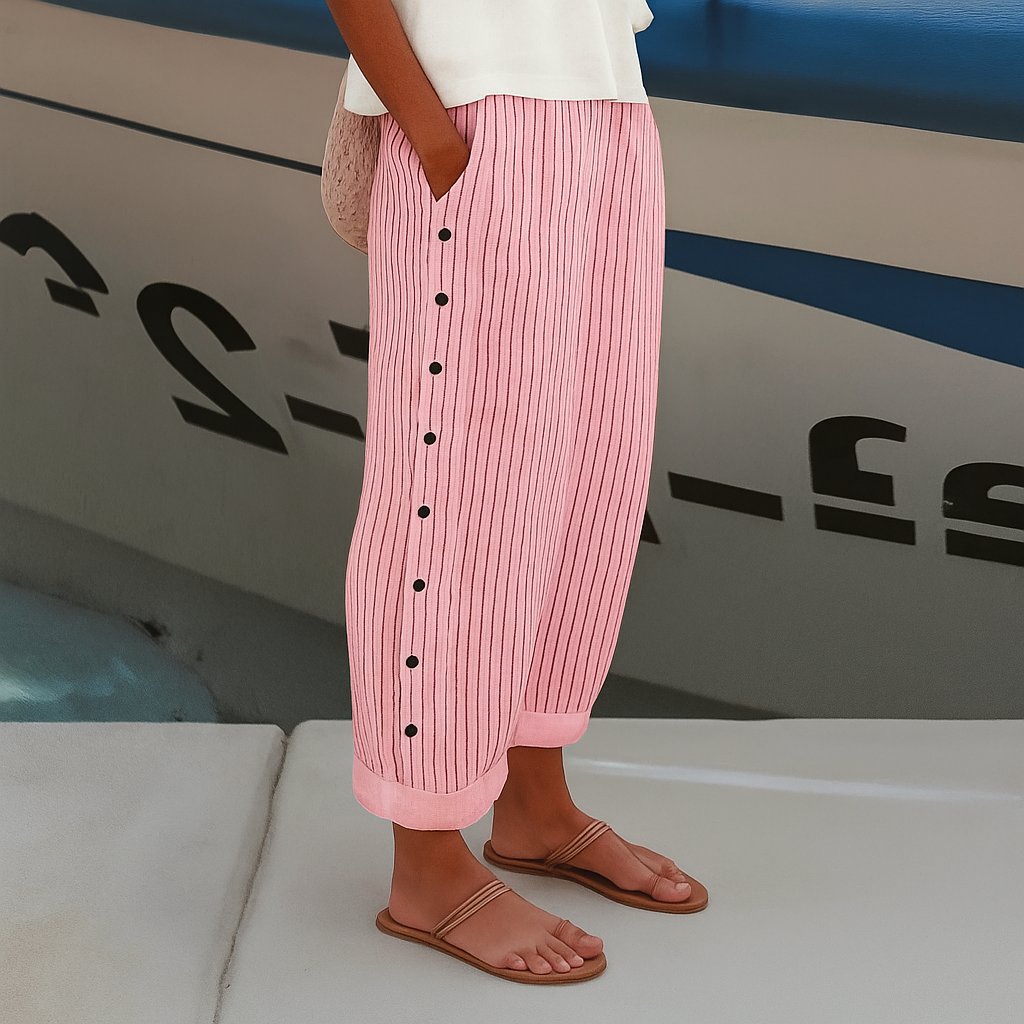 Damen Gestreifte Relaxed-Fit Seitentaschen Hose - Pink