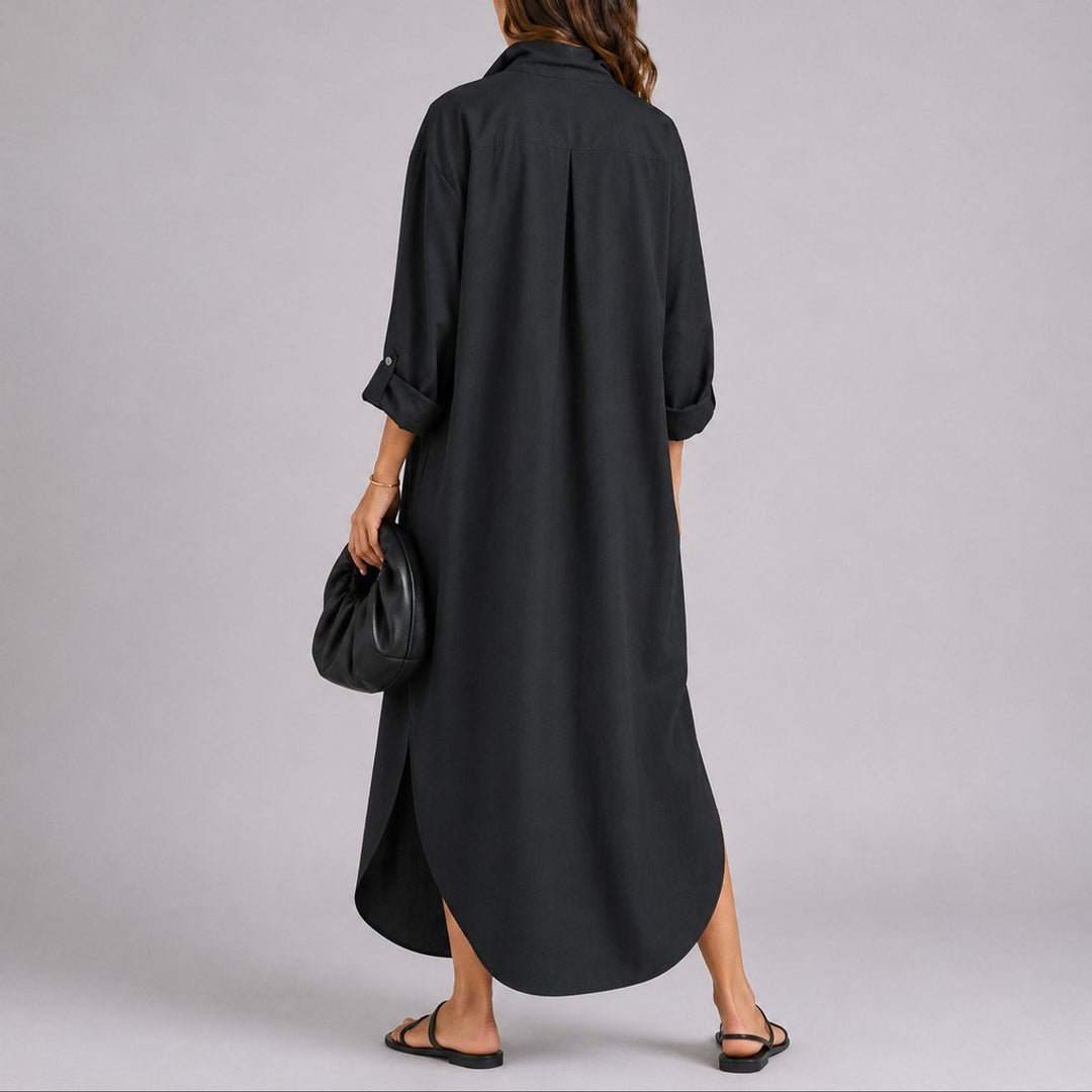 Damen Herbst Hochzeitsgast Maxi-Hemdblusenkleid Leinen Oversized