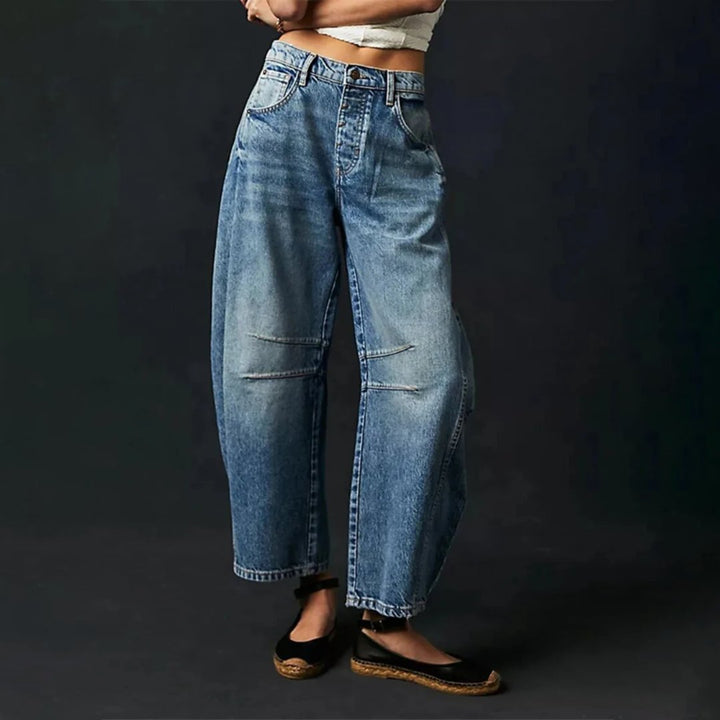 Damen High-Waist Barrel-Leg Relaxed-Fit Jeans - Dark Blue