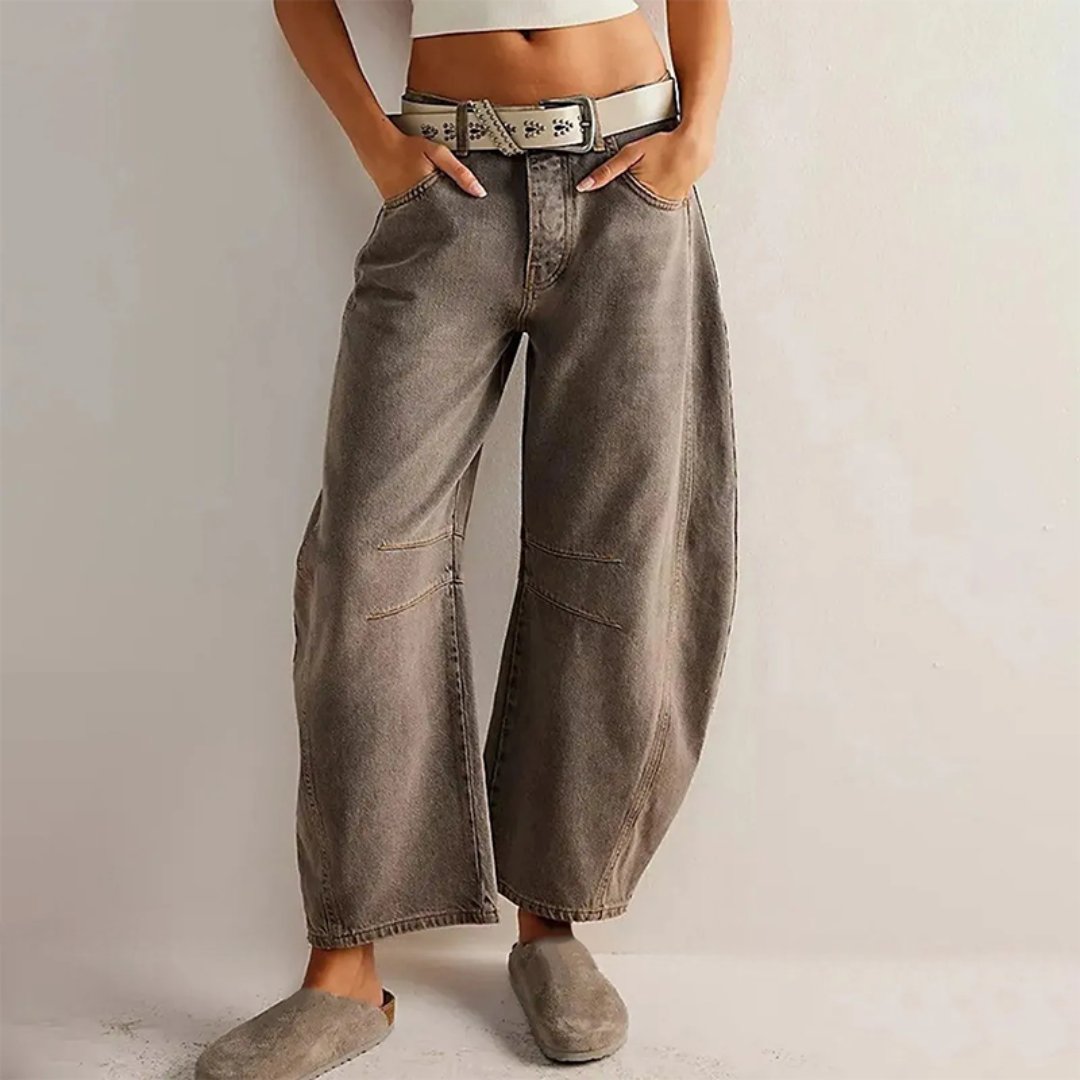 Damen High-Waist Barrel-Leg Relaxed-Fit Jeans - Dark Gray