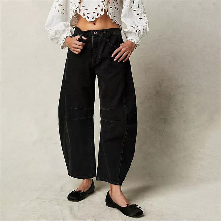 Damen High-Waist Barrel-Leg Relaxed-Fit Jeans - Black