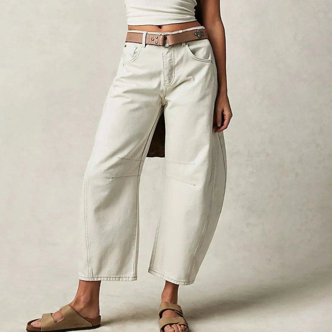 Damen High-Waist Barrel-Leg Relaxed-Fit Jeans - White