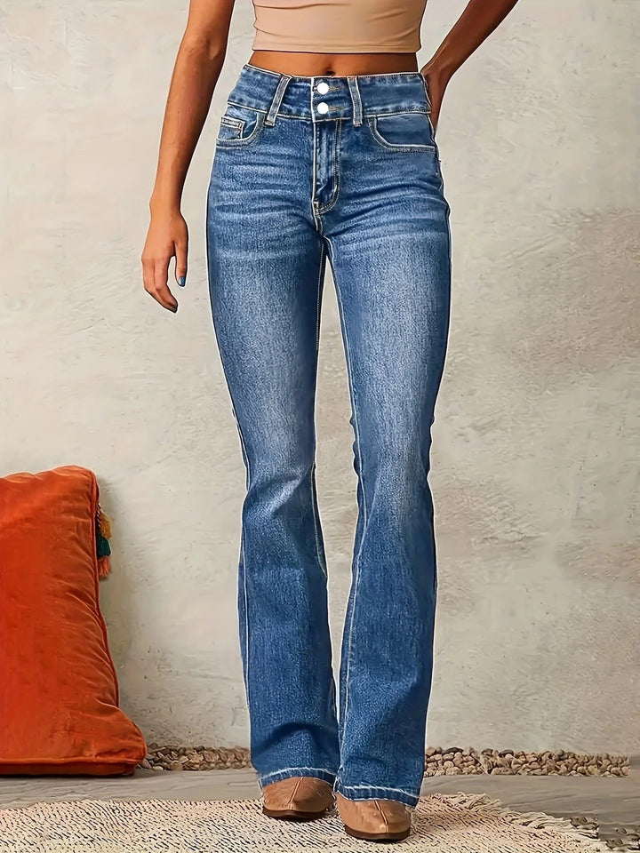 Damen High-Waist Flared-Jeans figurformende Schlaghose