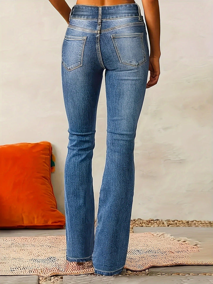 Damen High-Waist Flared-Jeans figurformende Schlaghose