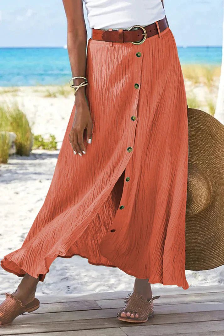 Damen High-Waist Knopfleiste Maxi Rock - Mandarin red
