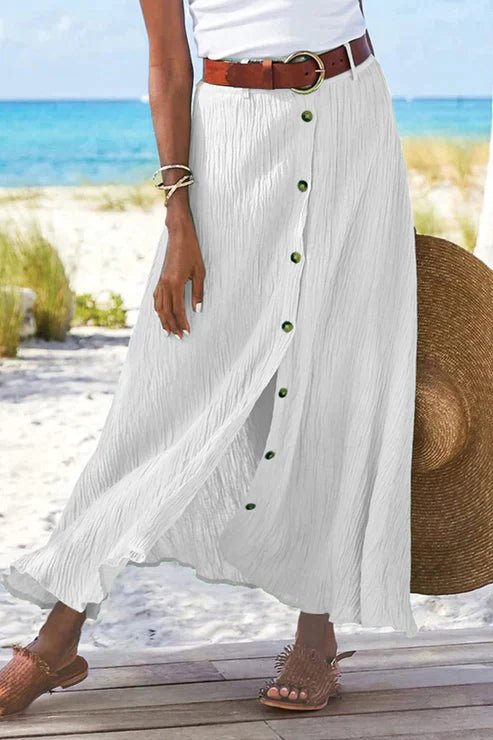 Damen High-Waist Knopfleiste Maxi Rock - White