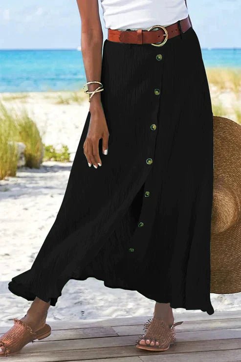 Damen High-Waist Knopfleiste Maxi Rock - Black