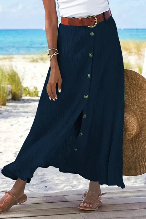 Damen High-Waist Knopfleiste Maxi Rock - Tibetan blue