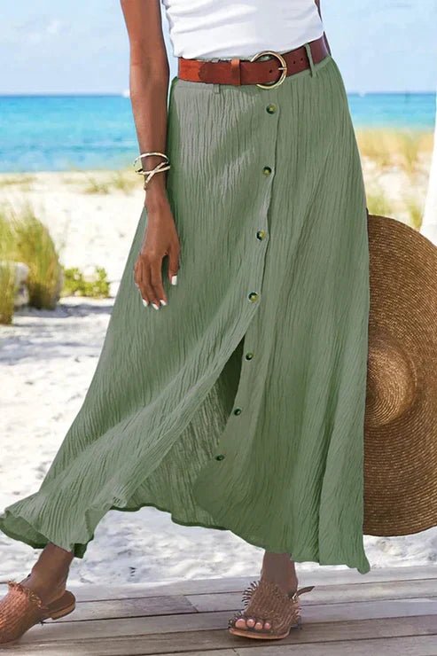 Damen High-Waist Knopfleiste Maxi Rock - Light green