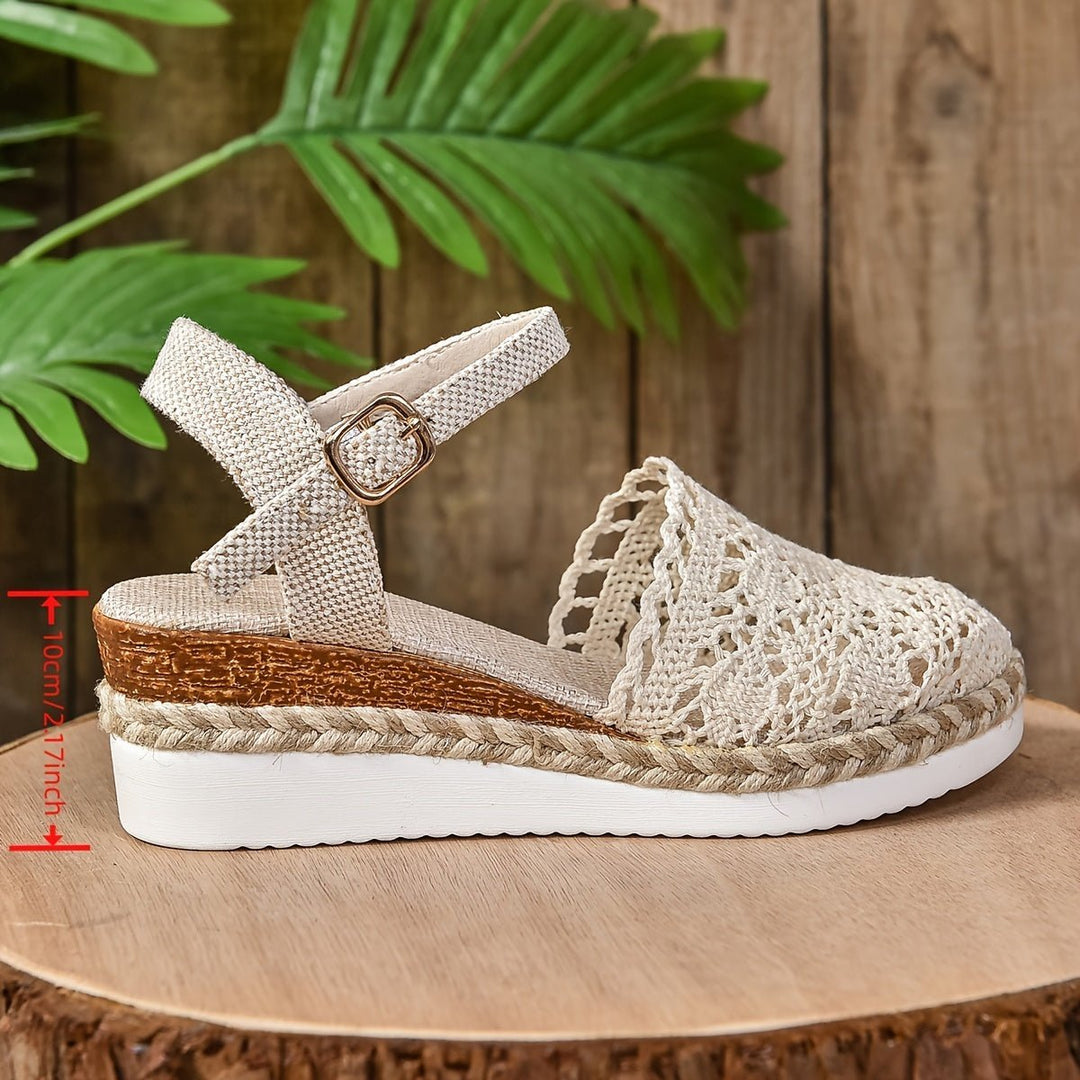 Damen Häkelwerk Knöchelriemen Bequeme Sandalen Espadrille Plateau
