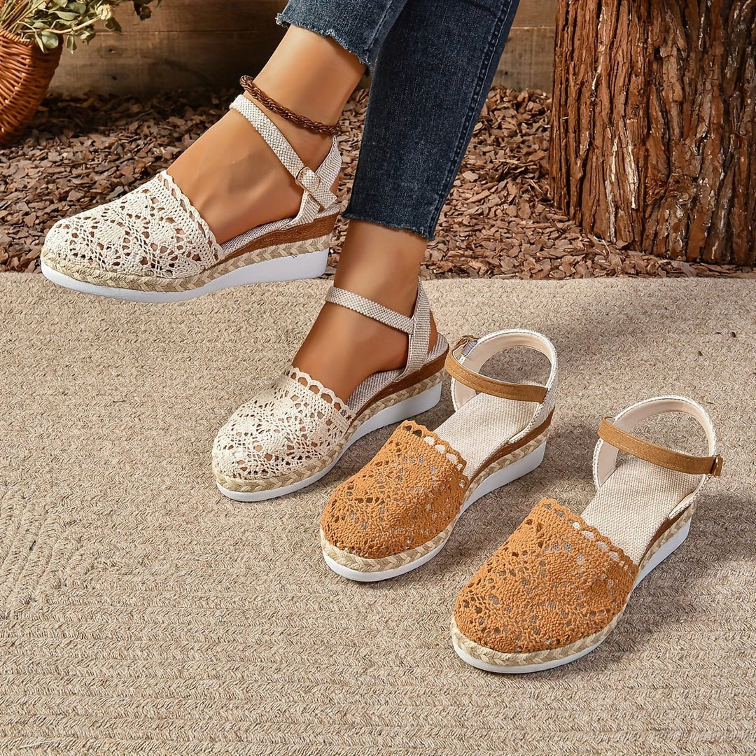 Damen Häkelwerk Knöchelriemen Bequeme Sandalen Espadrille Plateau