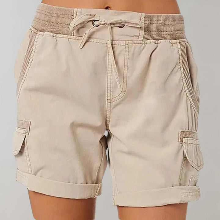 Damen Hochbund Cargo Shorts mit Kordelzug - Beige