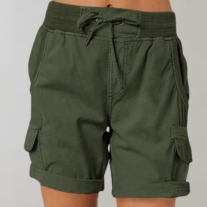 Damen Hochbund Cargo Shorts mit Kordelzug - Legergroen