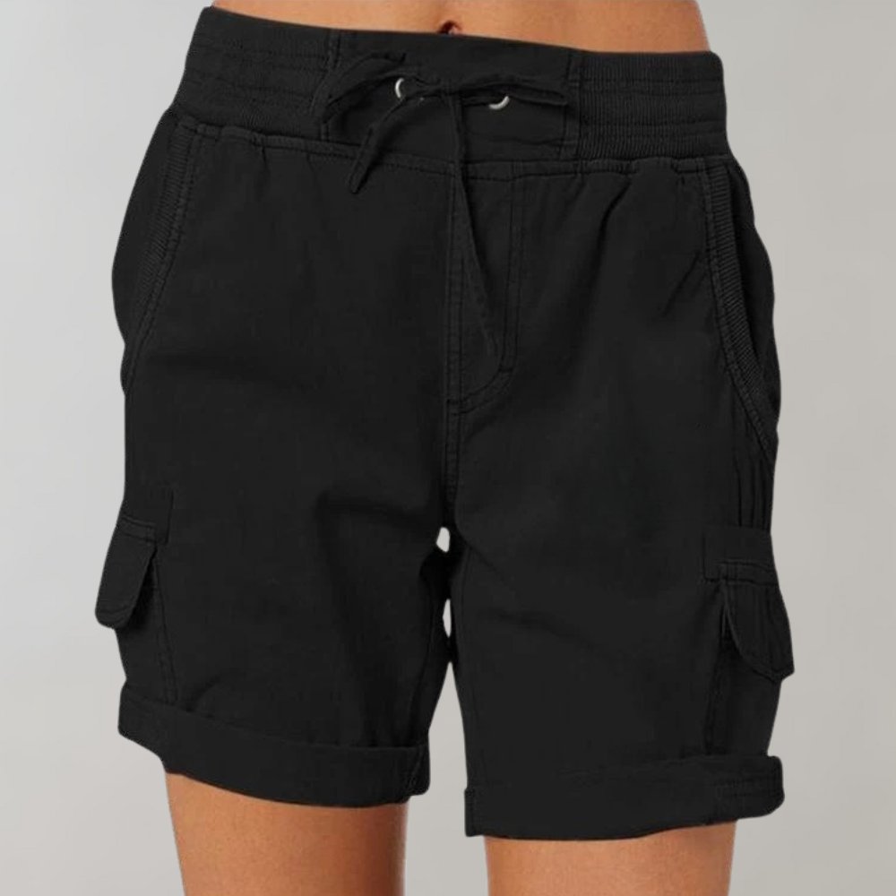 Damen Hochbund Cargo Shorts mit Kordelzug - Zwart