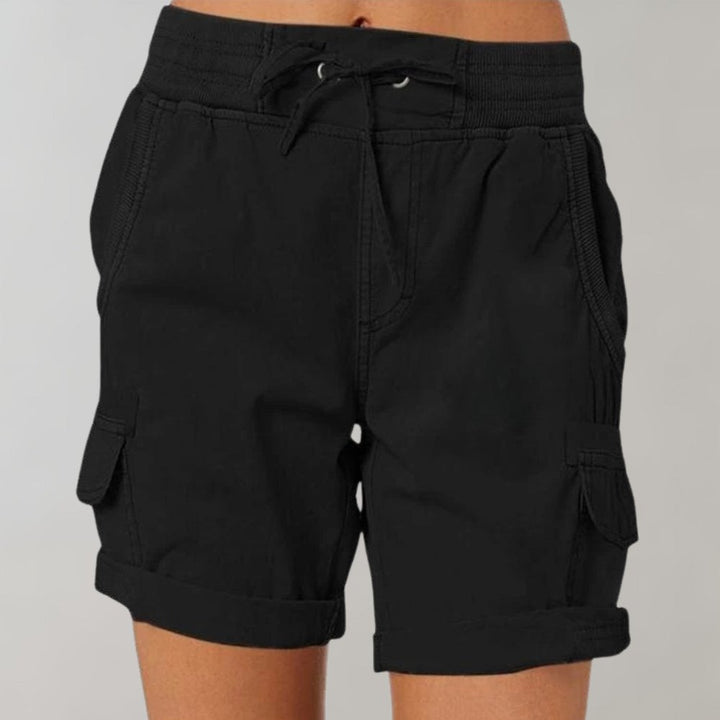 Damen Hochbund Cargo Shorts mit Kordelzug - Zwart