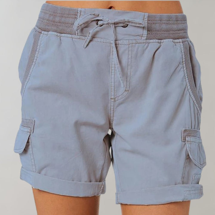 Damen Hochbund Cargo Shorts mit Kordelzug - Blauw