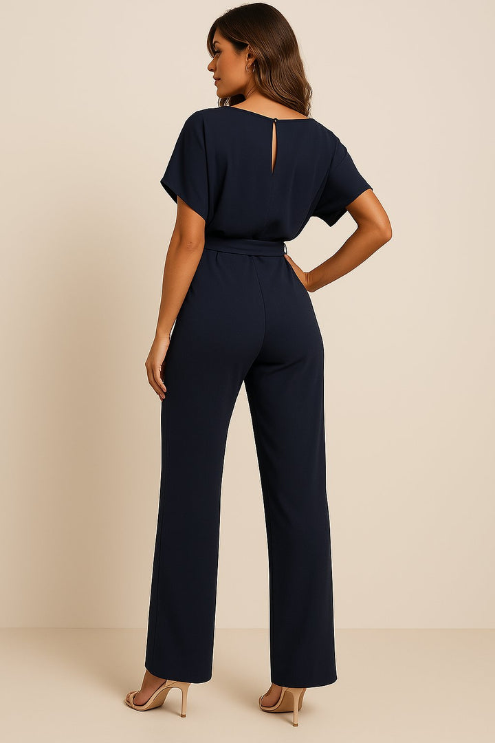Damen Jumpsuit Ärmellos Weites Bein Bindegürtel