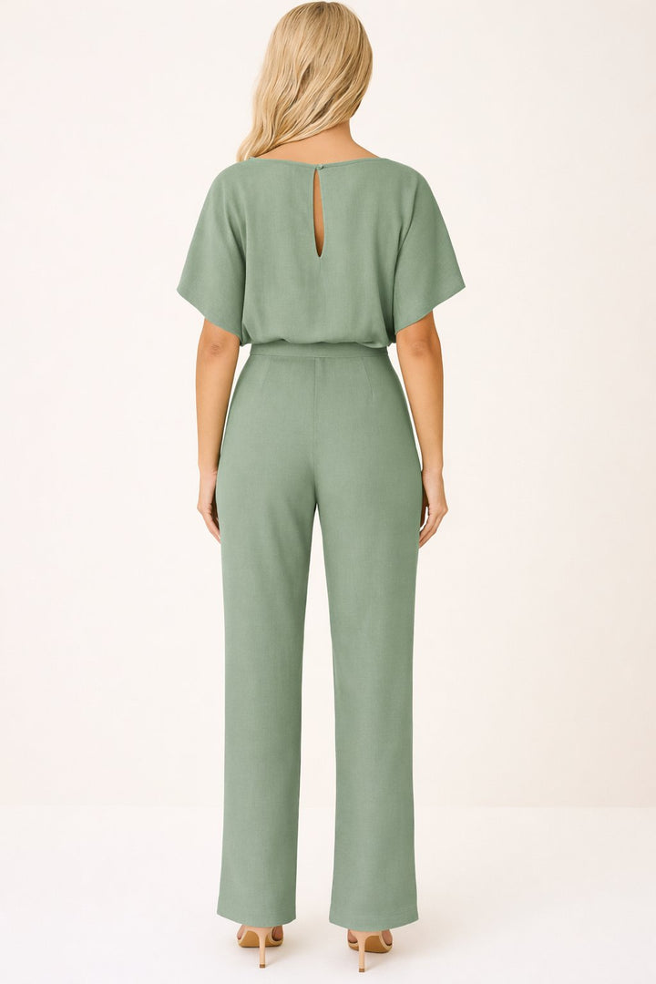 Damen Jumpsuit Ärmellos Weites Bein Bindegürtel