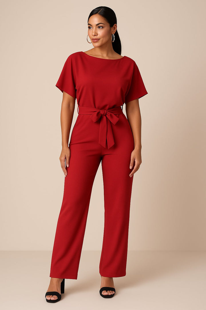 Damen Jumpsuit Ärmellos Weites Bein Bindegürtel - Rot