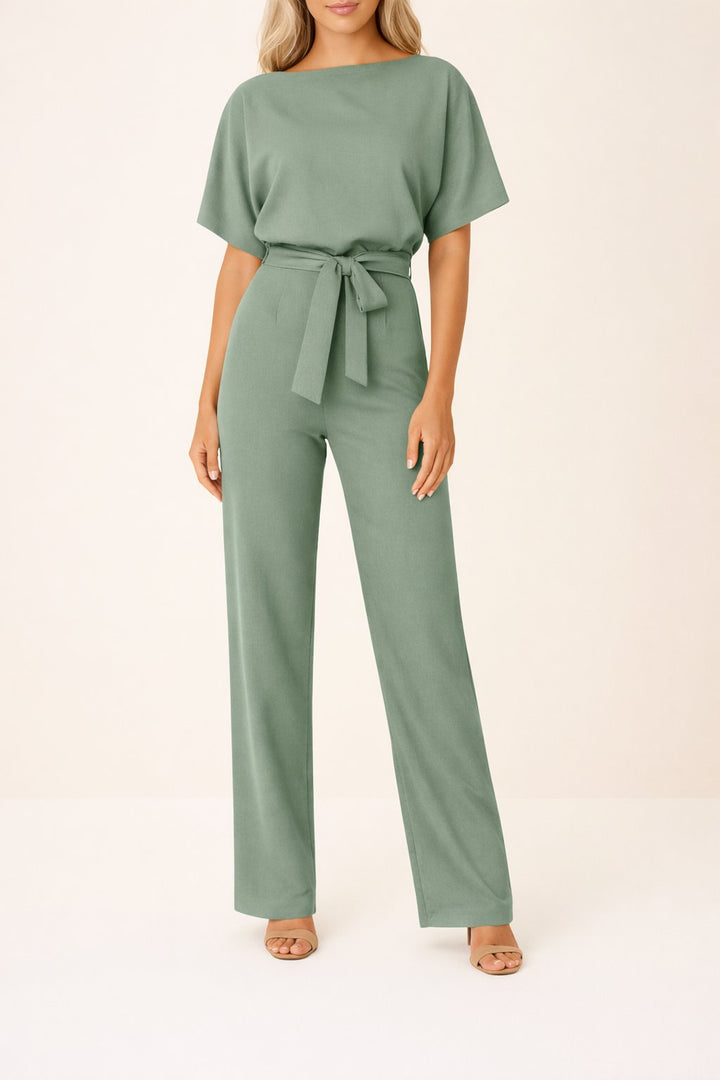 Damen Jumpsuit Ärmellos Weites Bein Bindegürtel - Grün