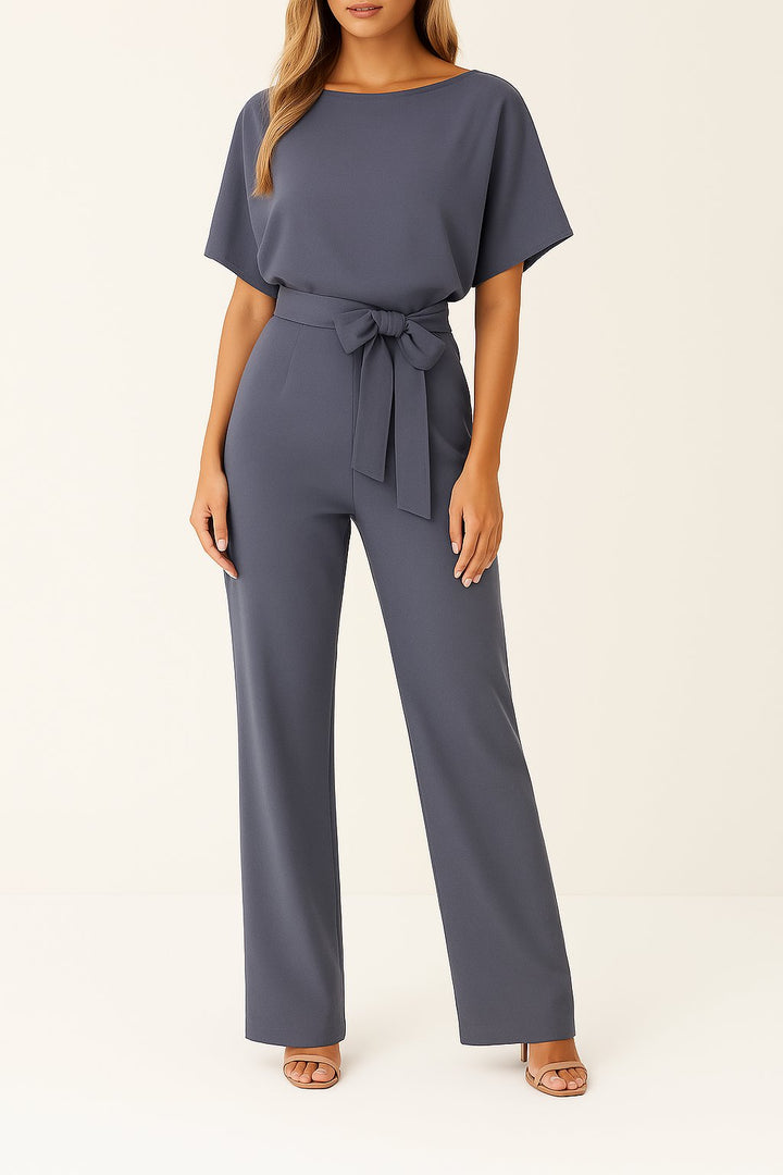 Damen Jumpsuit Ärmellos Weites Bein Bindegürtel - Grau