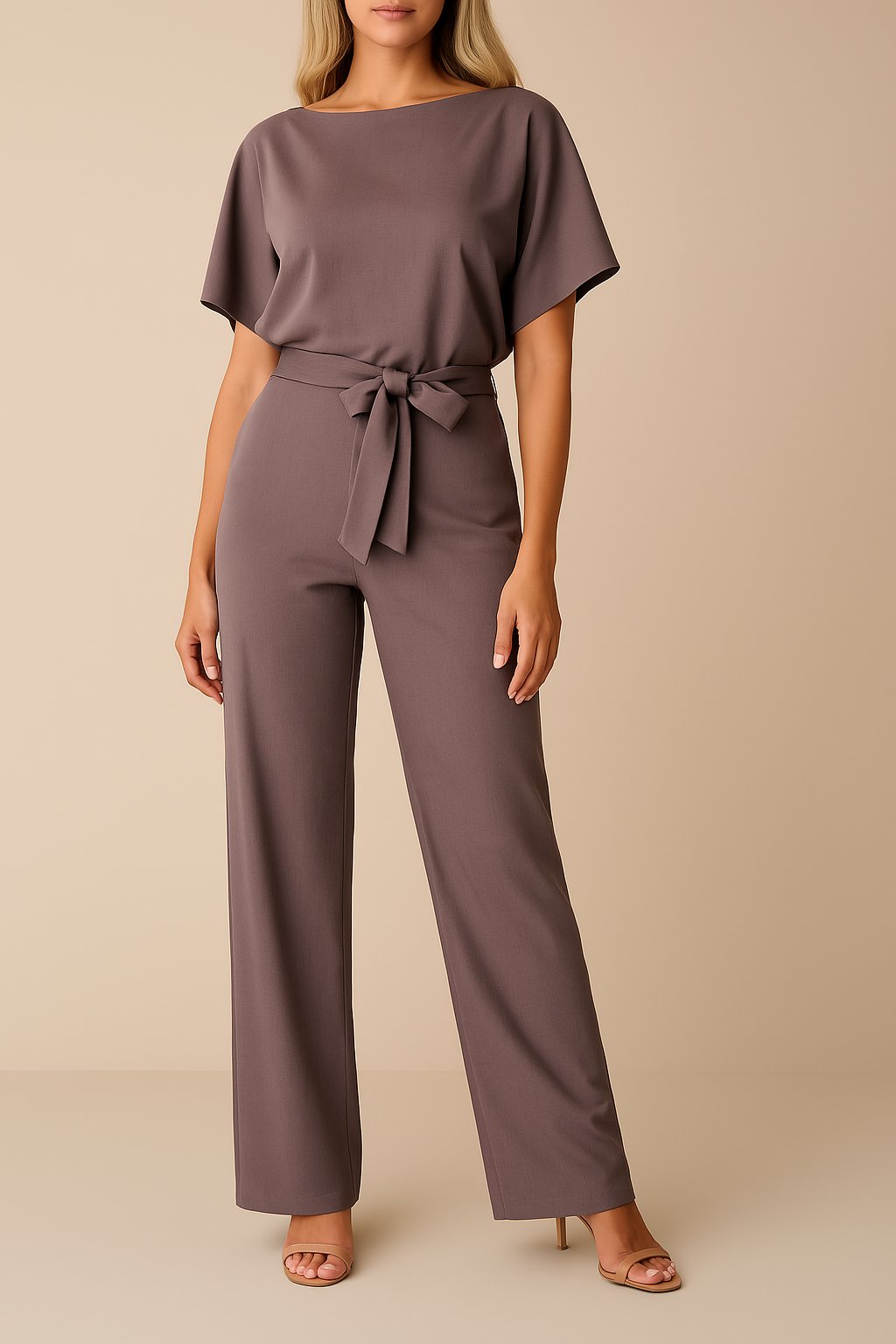 Damen Jumpsuit Ärmellos Weites Bein Bindegürtel - Lila