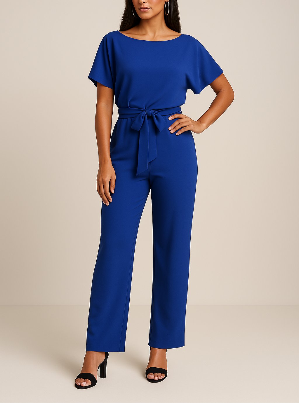 Damen Jumpsuit Ärmellos Weites Bein Bindegürtel - Blau