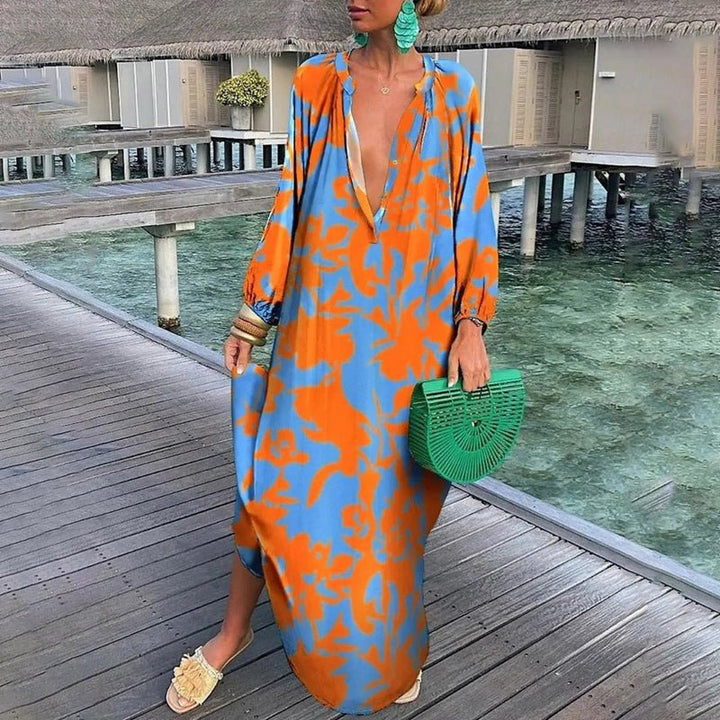 Damen Kaftan Maxi Kleid Abstract Print Locker - Orange