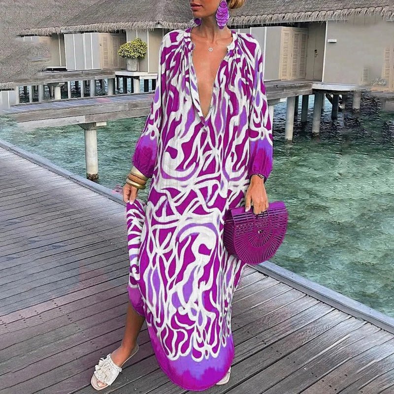 Damen Kaftan Maxi Kleid Abstract Print Locker