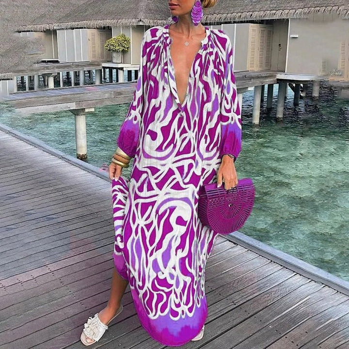 Damen Kaftan Maxi Kleid Abstract Print Locker