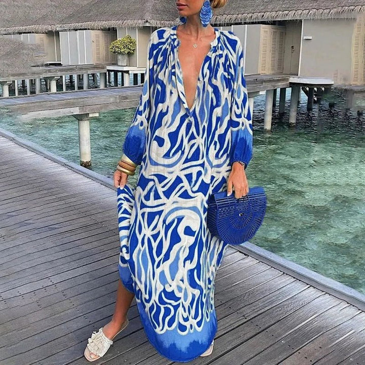 Damen Kaftan Maxi Kleid Abstract Print Locker - Blue