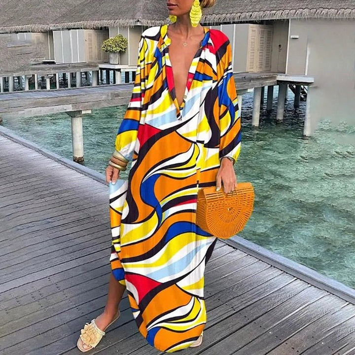 Damen Kaftan Maxi Kleid Abstract Print Locker