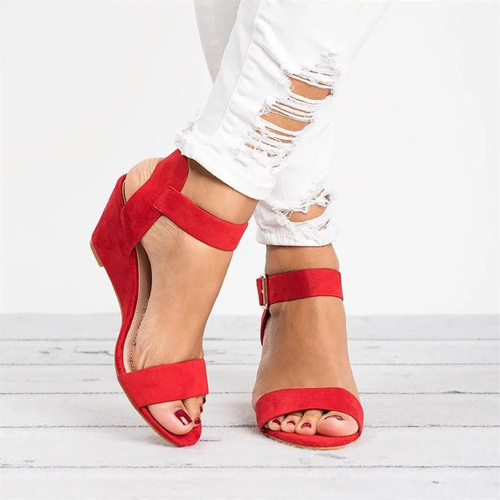 Damen Keilabsatz Knöchelriemen Sandalen - Red