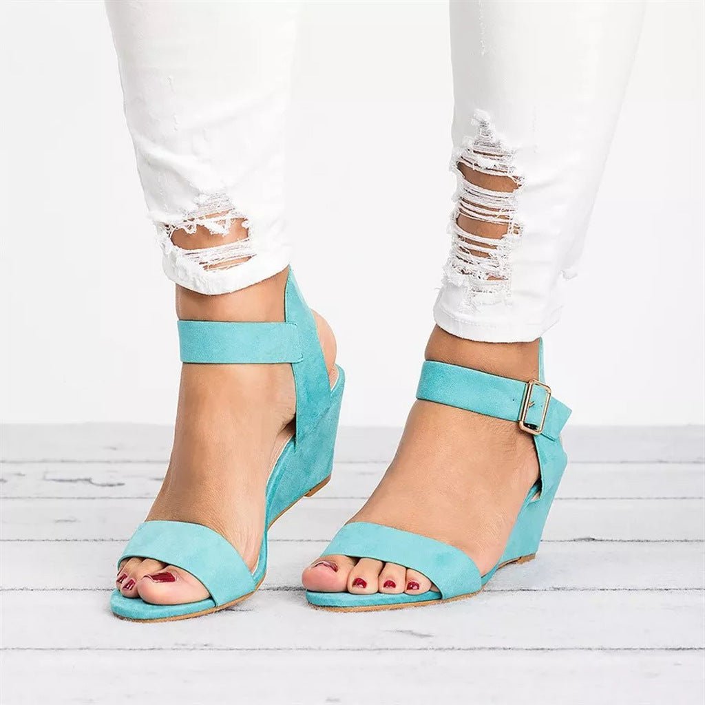 Damen Keilabsatz Knöchelriemen Sandalen - Sky Blue