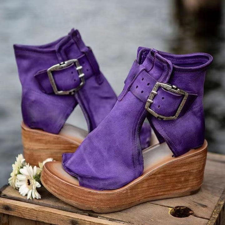 Damen Keilsandalen mit Schnallenverschluss und Plateau - Purple