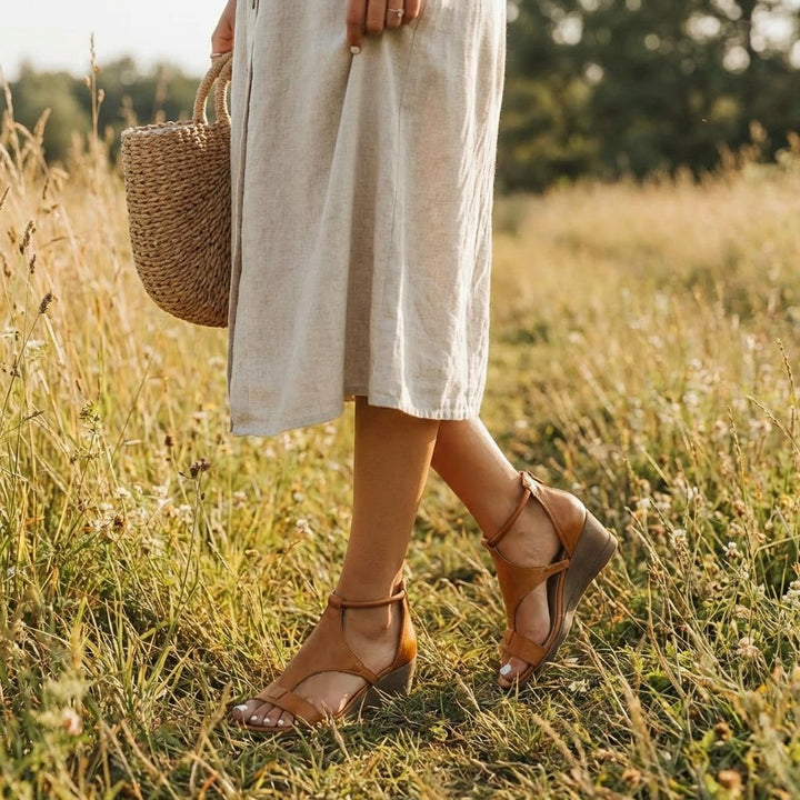 Damen Keilsandalen Offene Zehenpartie Knöchelriemen Sommerschuhe